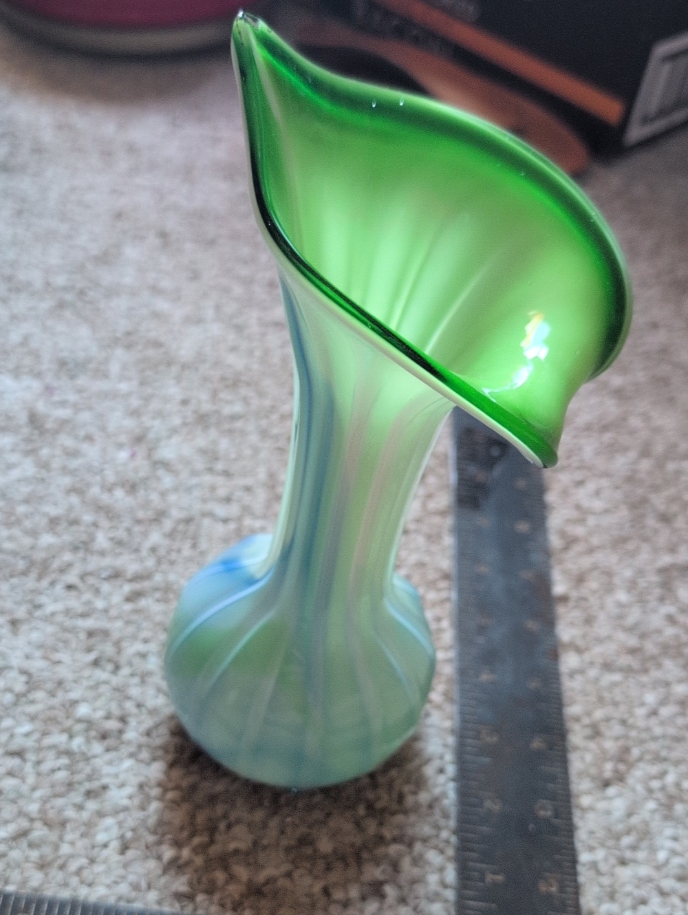 Art Glass Hand-Blown Bud Vase in Green and Blue Calla Lily